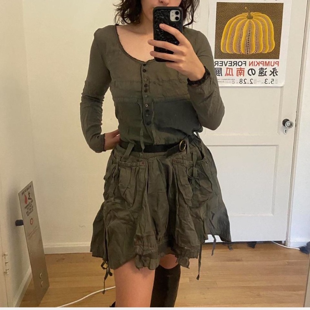 vintage marithe francois girbaud grey cargo dress with drop waist and buttons